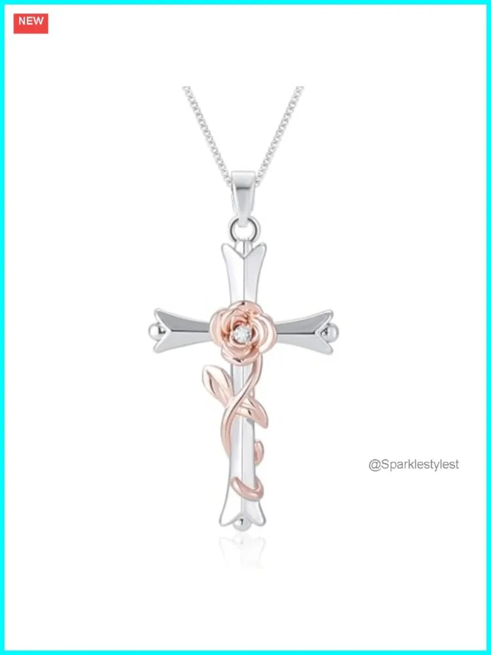 Silver Cross Necklace Birthflower Pendant Brass 16in Lobster Clasp
